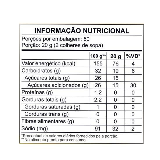 Tabela Nutricional Preparado para Creme Confeiteiro sabor Baunilha